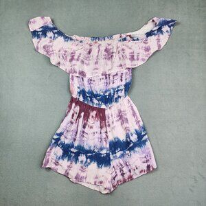 Cinnamon Romper Girls Size XXS Purple Tie Dye Shoulder Cutout Tube Top